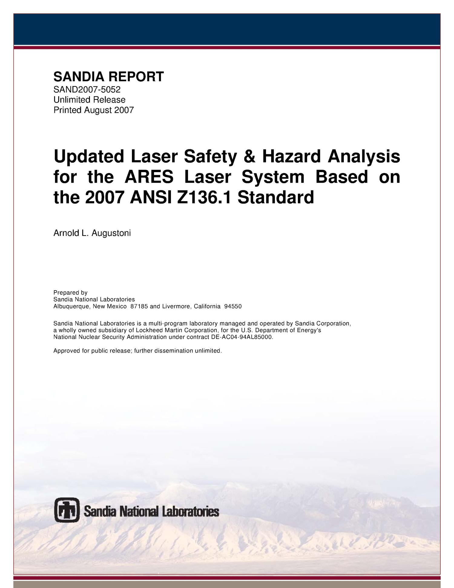 Updated laser safety&hazard analysis for the ARES laser system based on