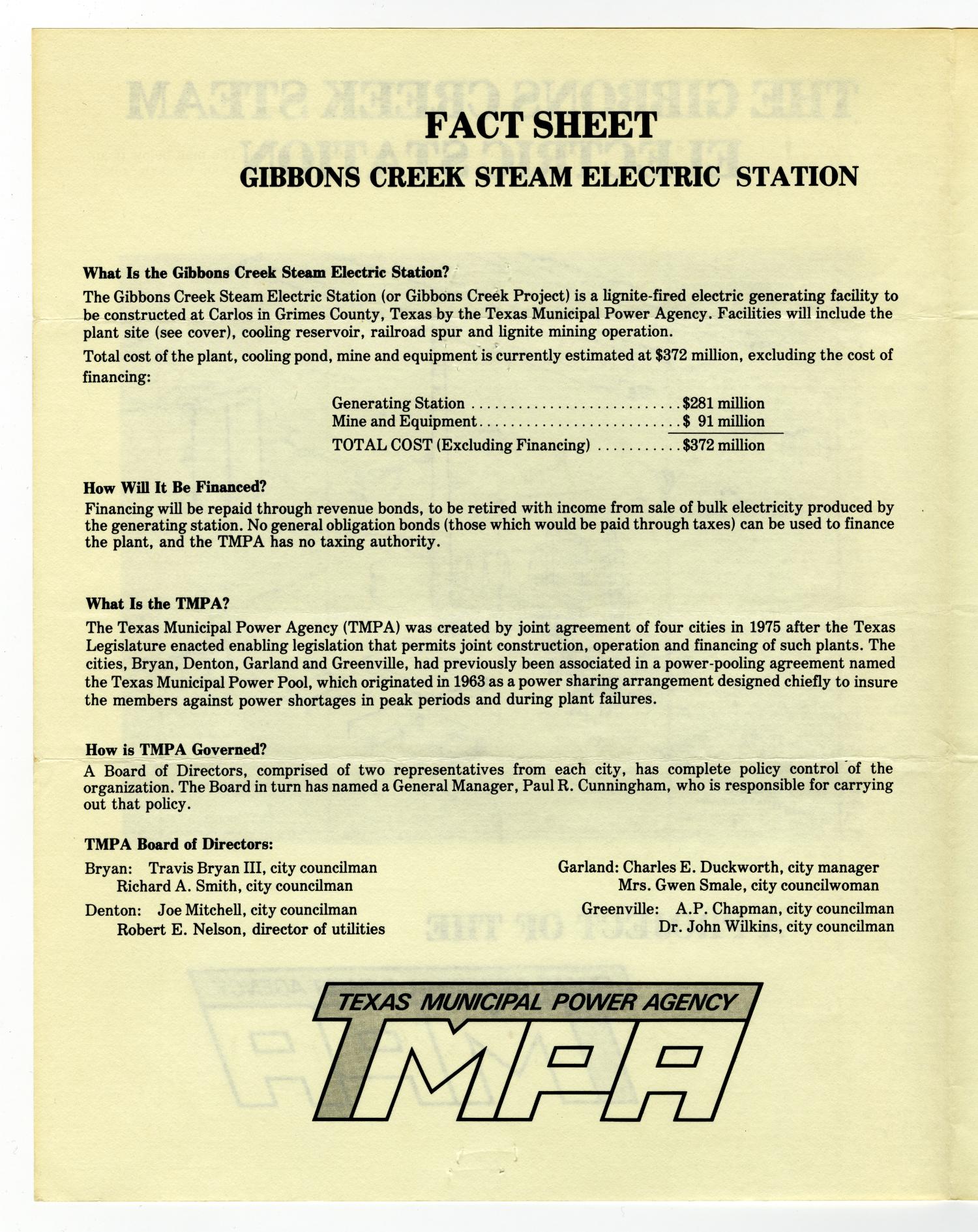 The Gibbons Creek Steam Electric Station A project of the Texas