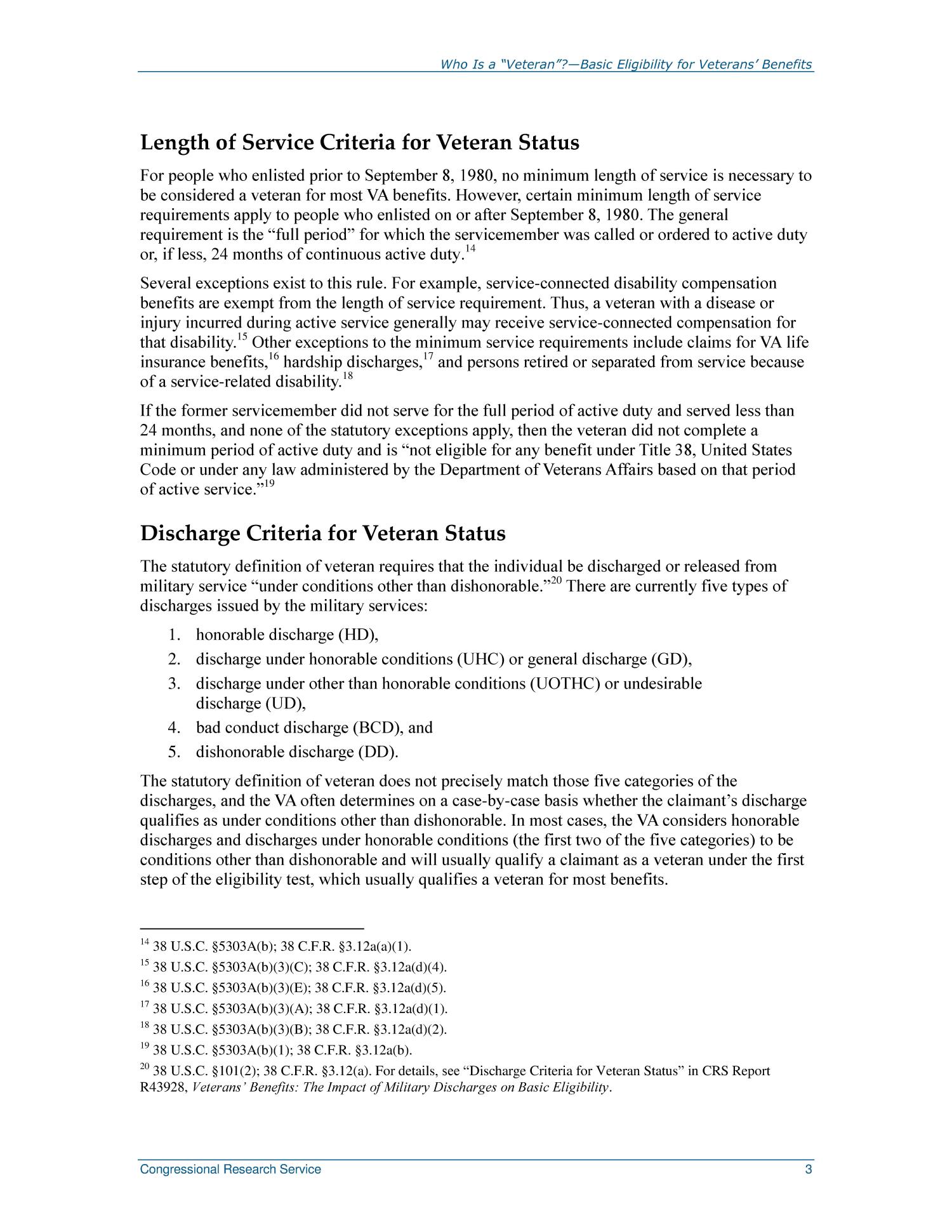 Who Is a "Veteran"?Basic Eligibility for Veterans' Benefits Page 6