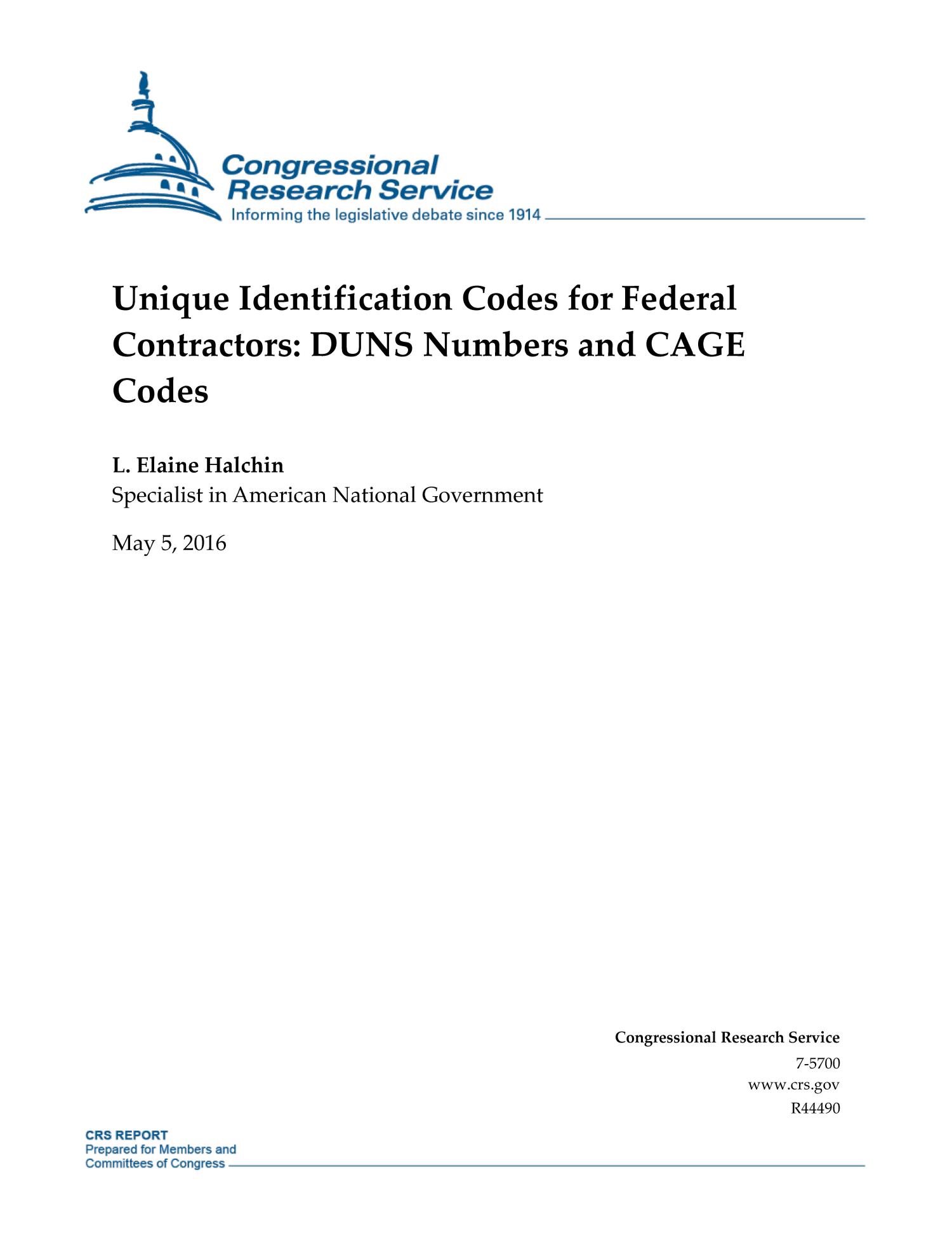 Unique Identification Codes for Federal Contractors DUNS Numbers and