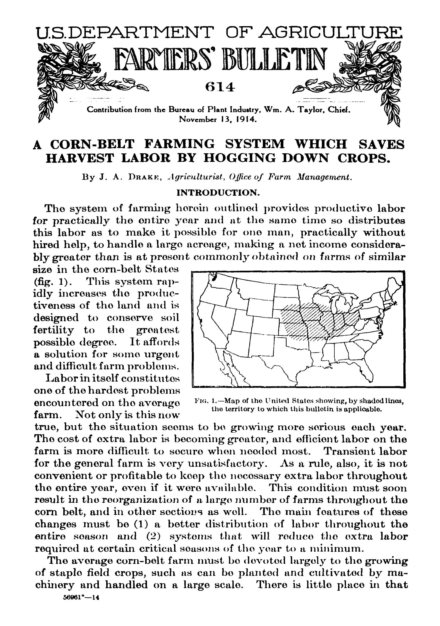 A CornBelt Farming System Which Saves Harvest Labor by Hogging Down