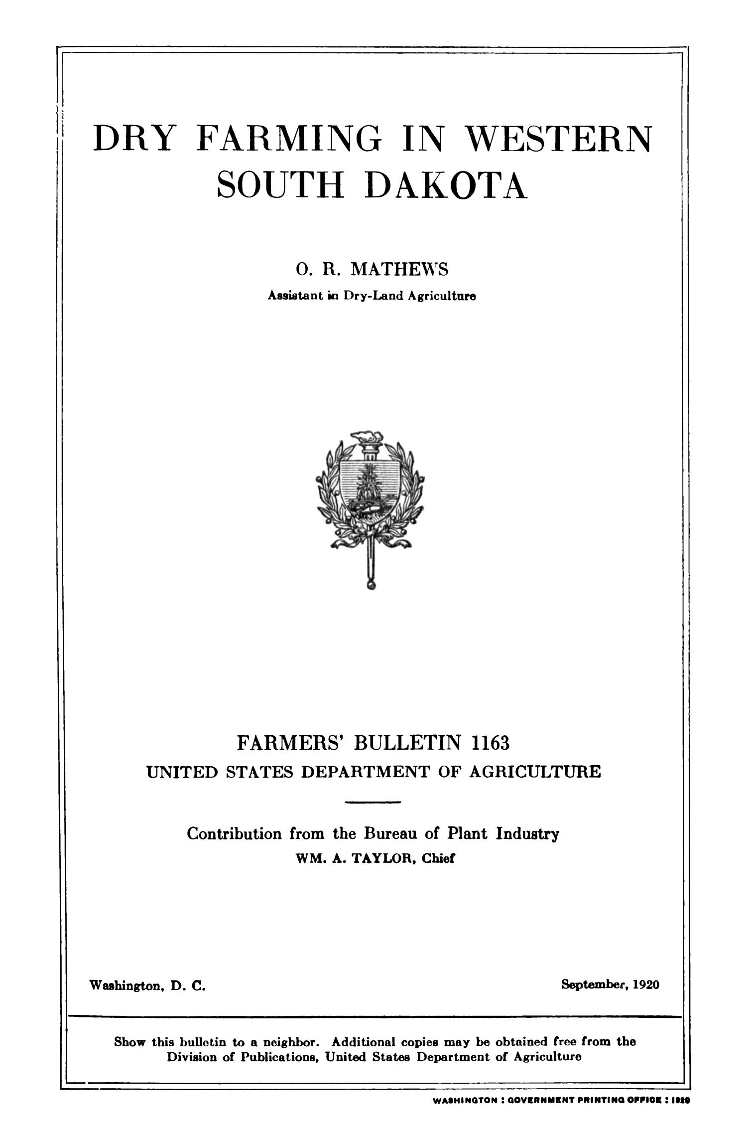 Dry Farming in Western South Dakota UNT Digital Library