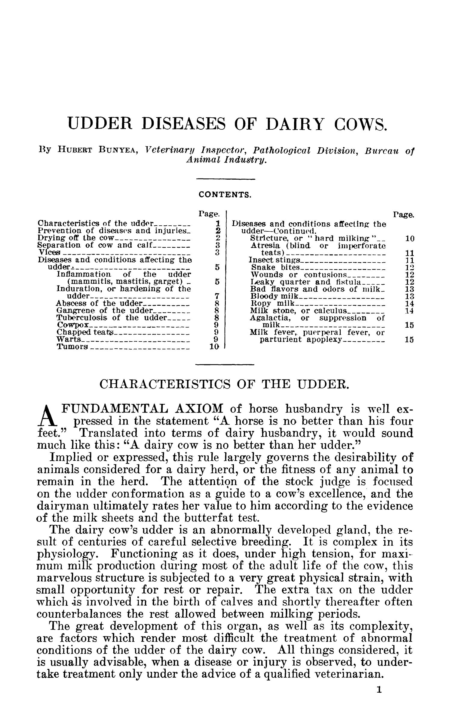 Udder Diseases of Dairy Cows Page 1 UNT Digital Library