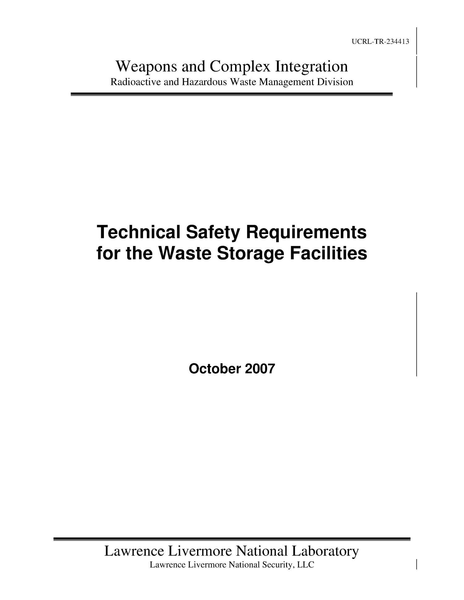 Technical Safety Requirements for the Waste Storage Facilities UNT Digital Library