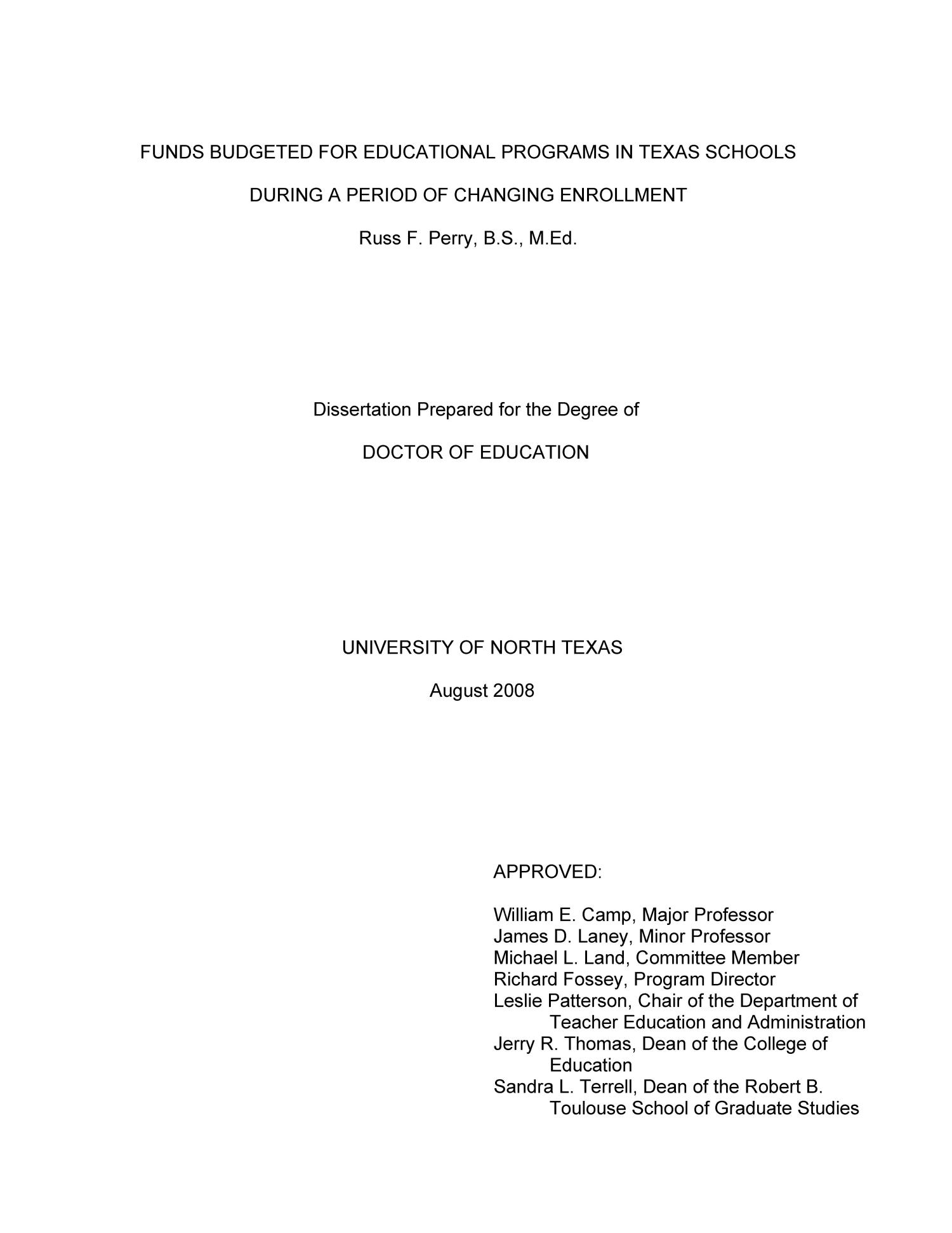 Funds Budgeted for Educational Programs in Texas Schools during a