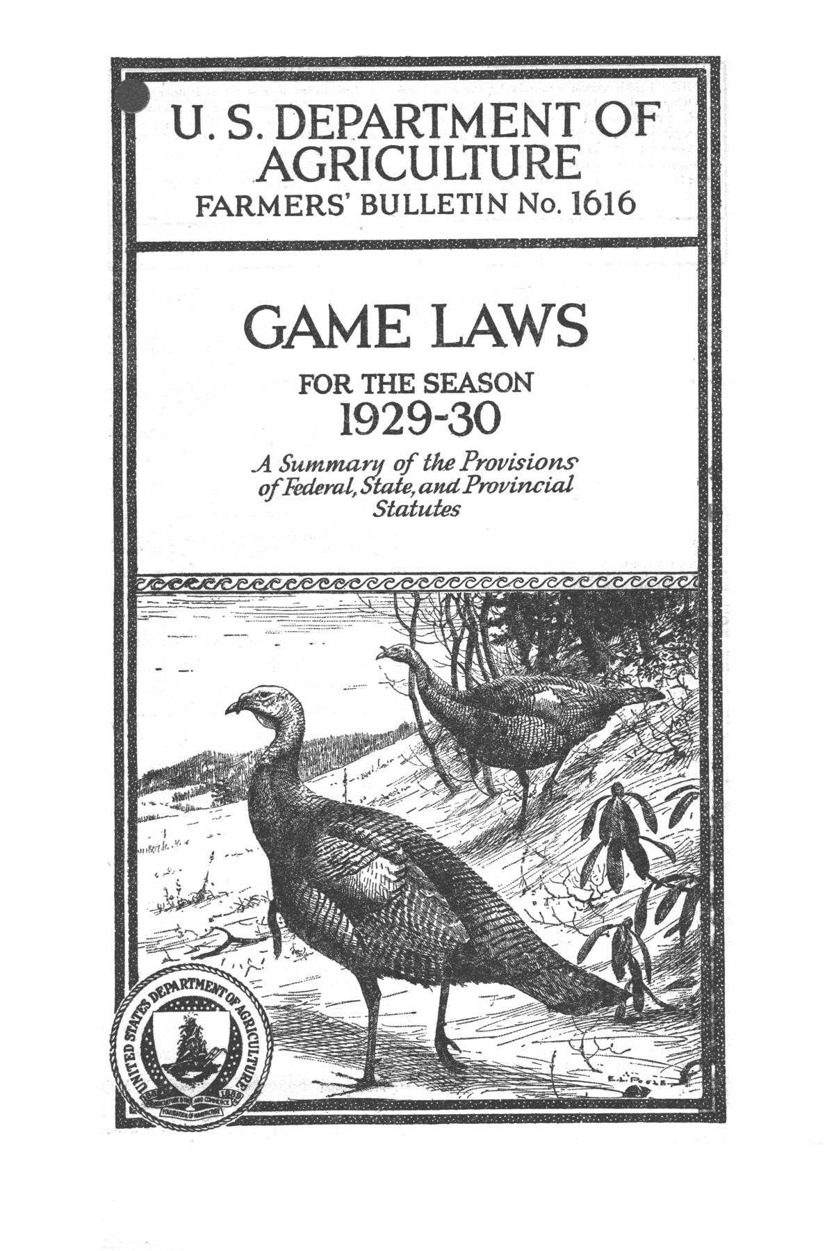 Game laws for the season 192930 a summary of federal, state and