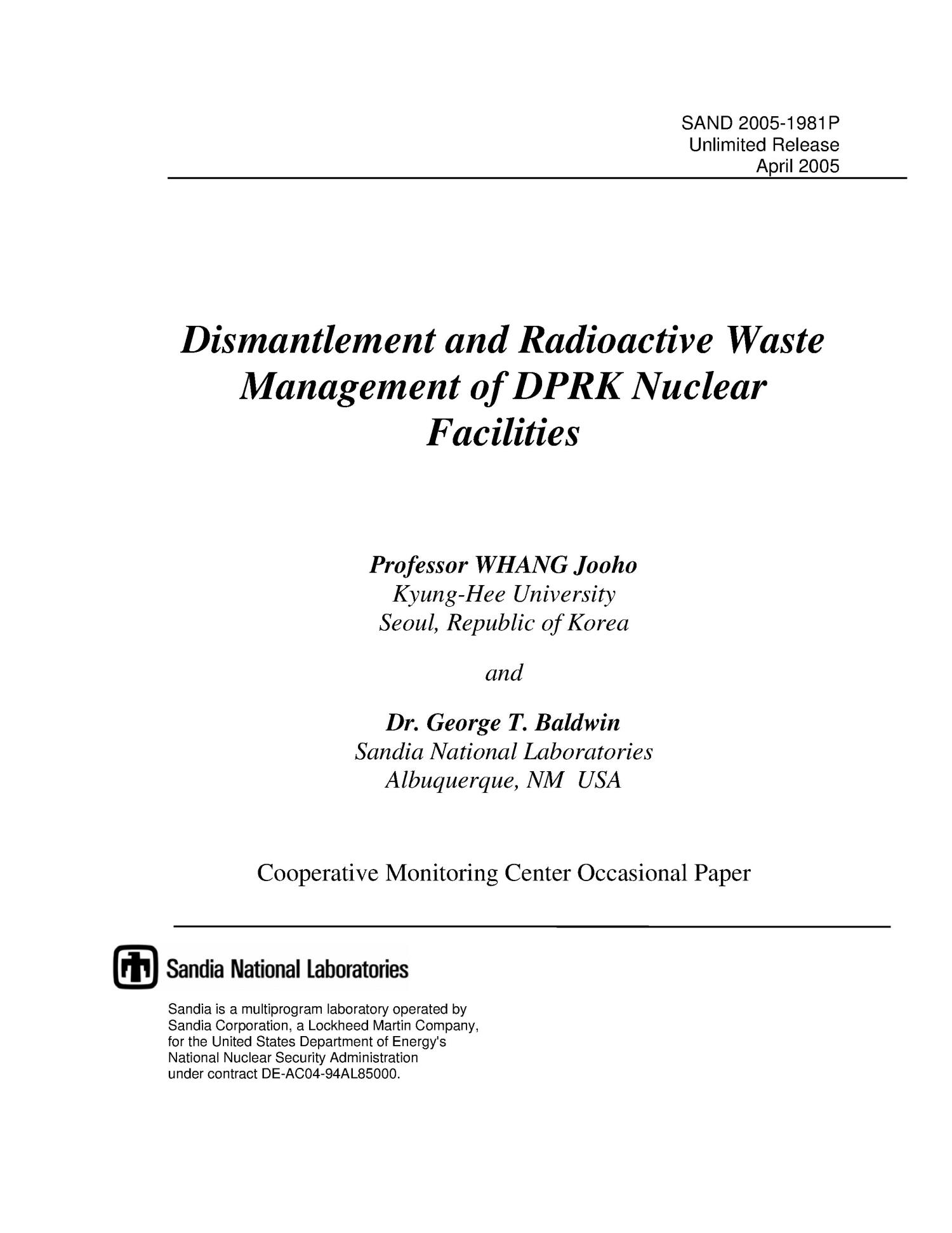 Dismantlement and Radioactive Waste Management of DPRK Nuclear