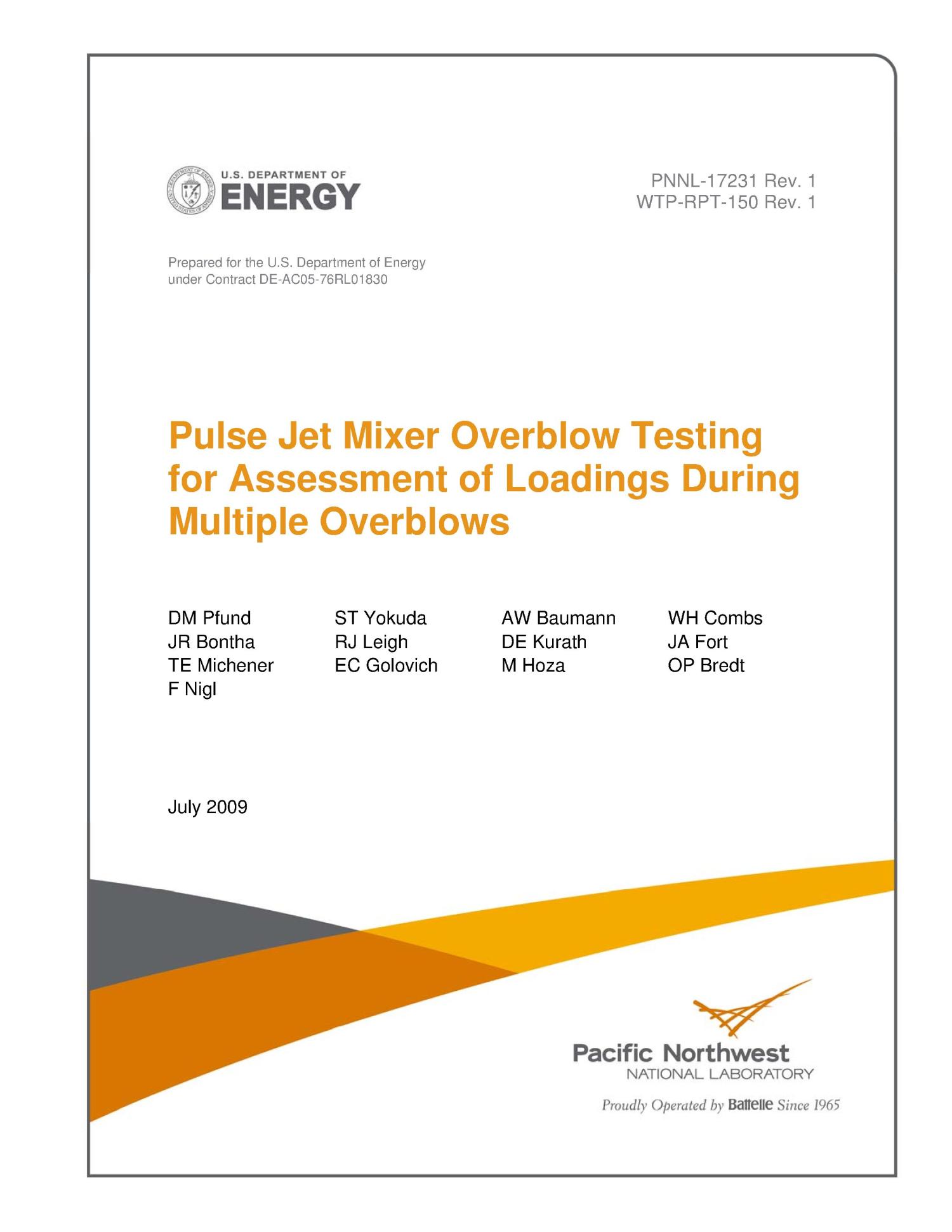 Pulse Jet Mixer Overblow Testing for Assessment of Loadings During