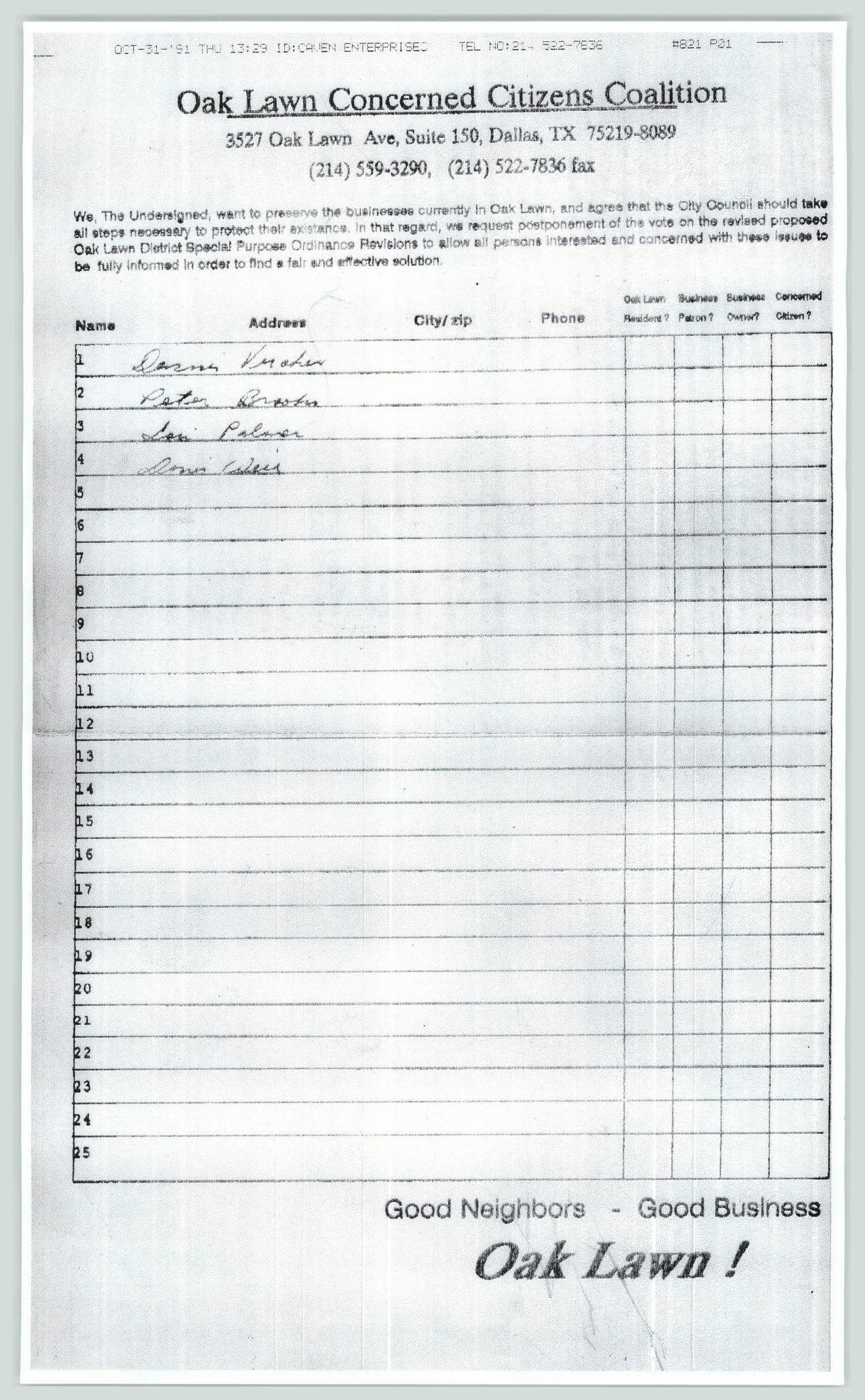 [Copy of petition Oak Lawn Concerned Citizens Coalition] UNT Digital