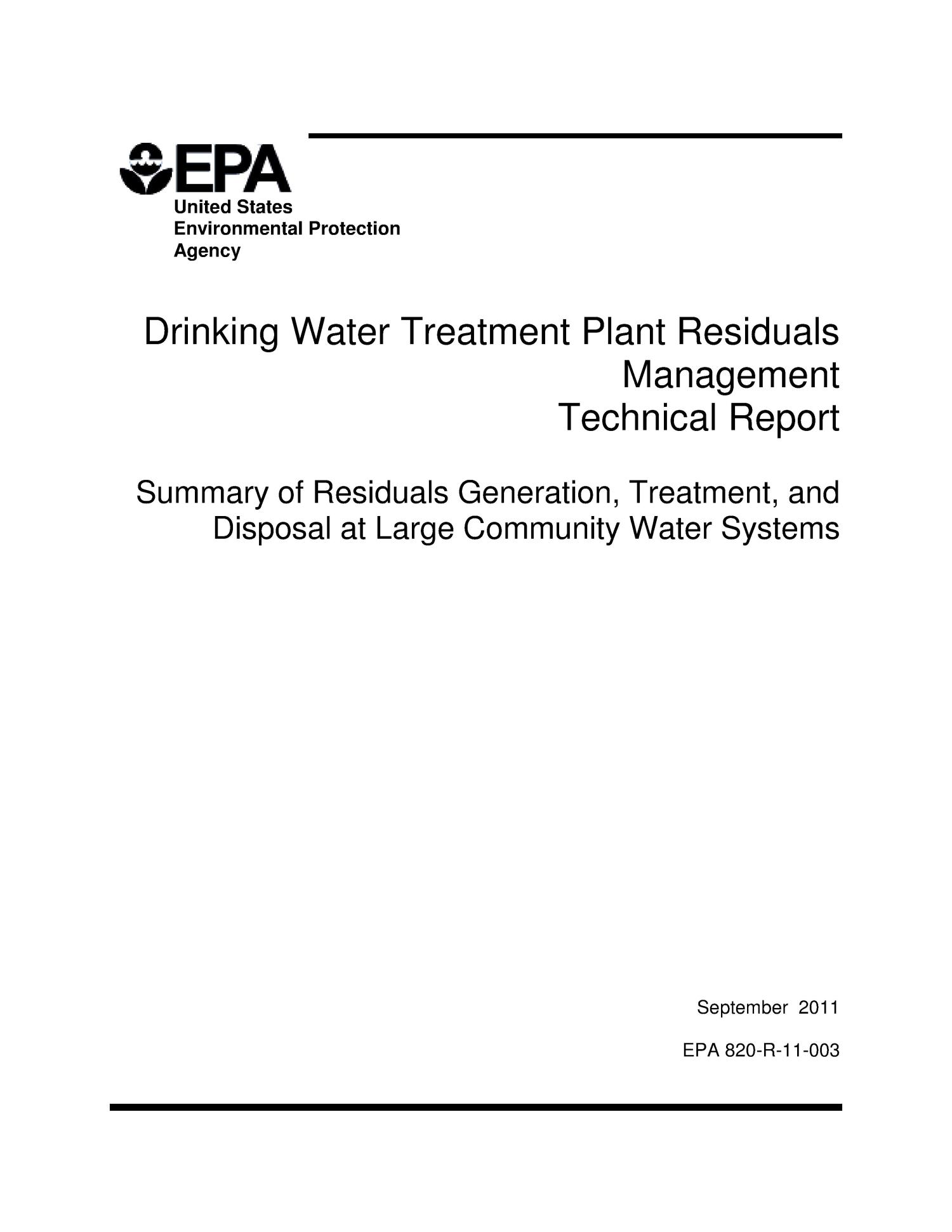 Drinking Water Treatment Plant Residuals Management Technical Report