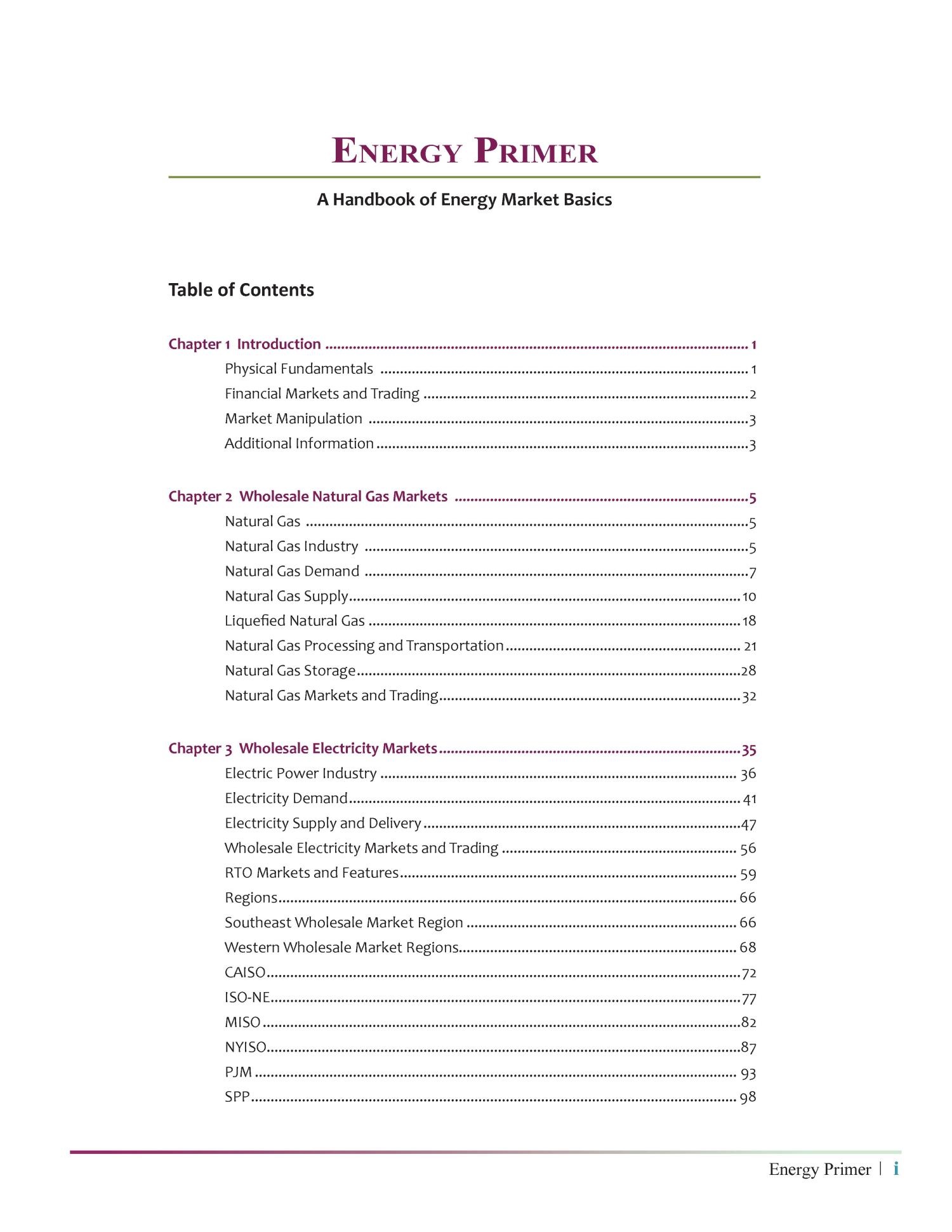 Energy Primer A Handbook of Energy Market Basics Page 5 of 140 UNT