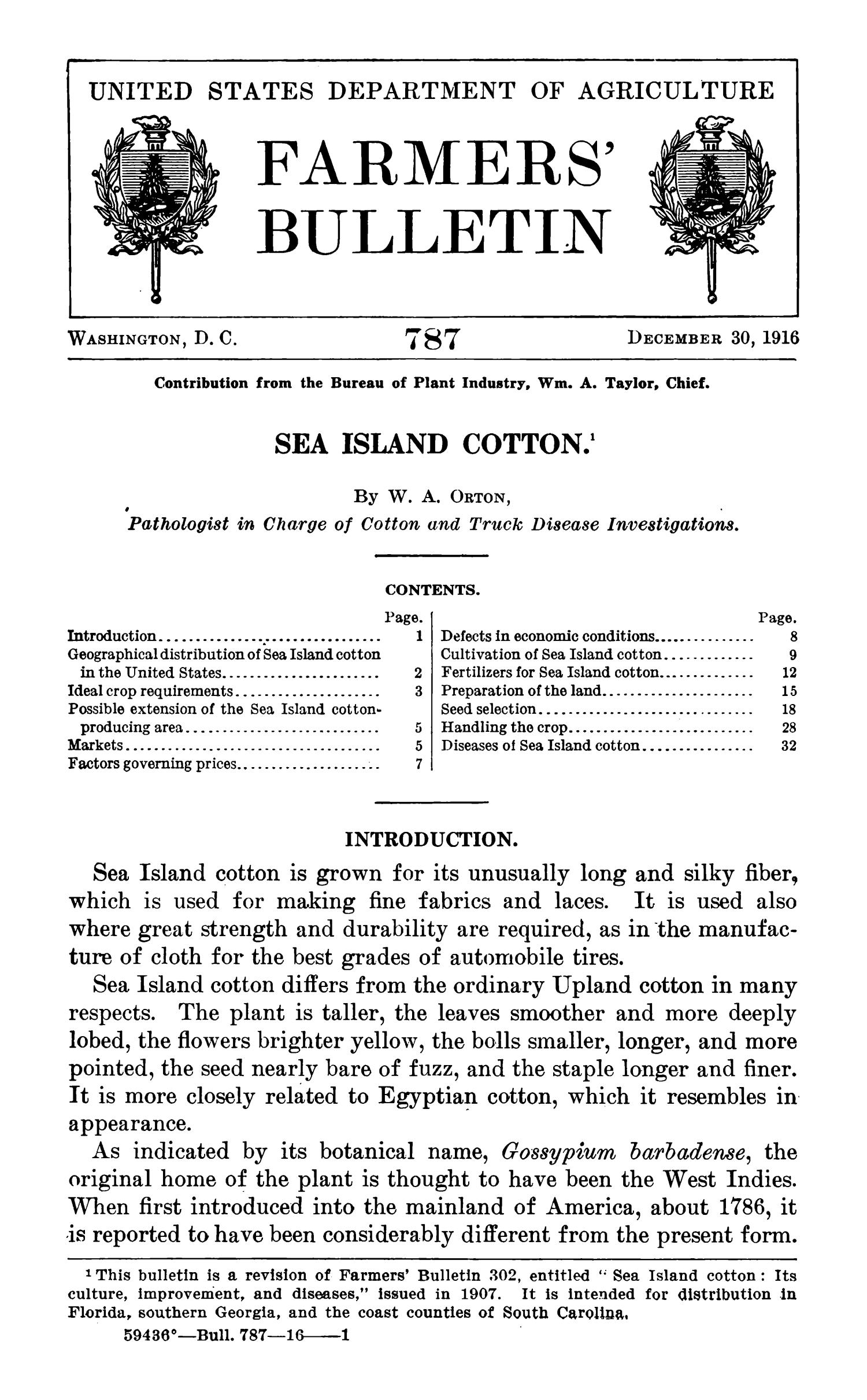 Sea Island Cotton Page Title Page UNT Digital Library