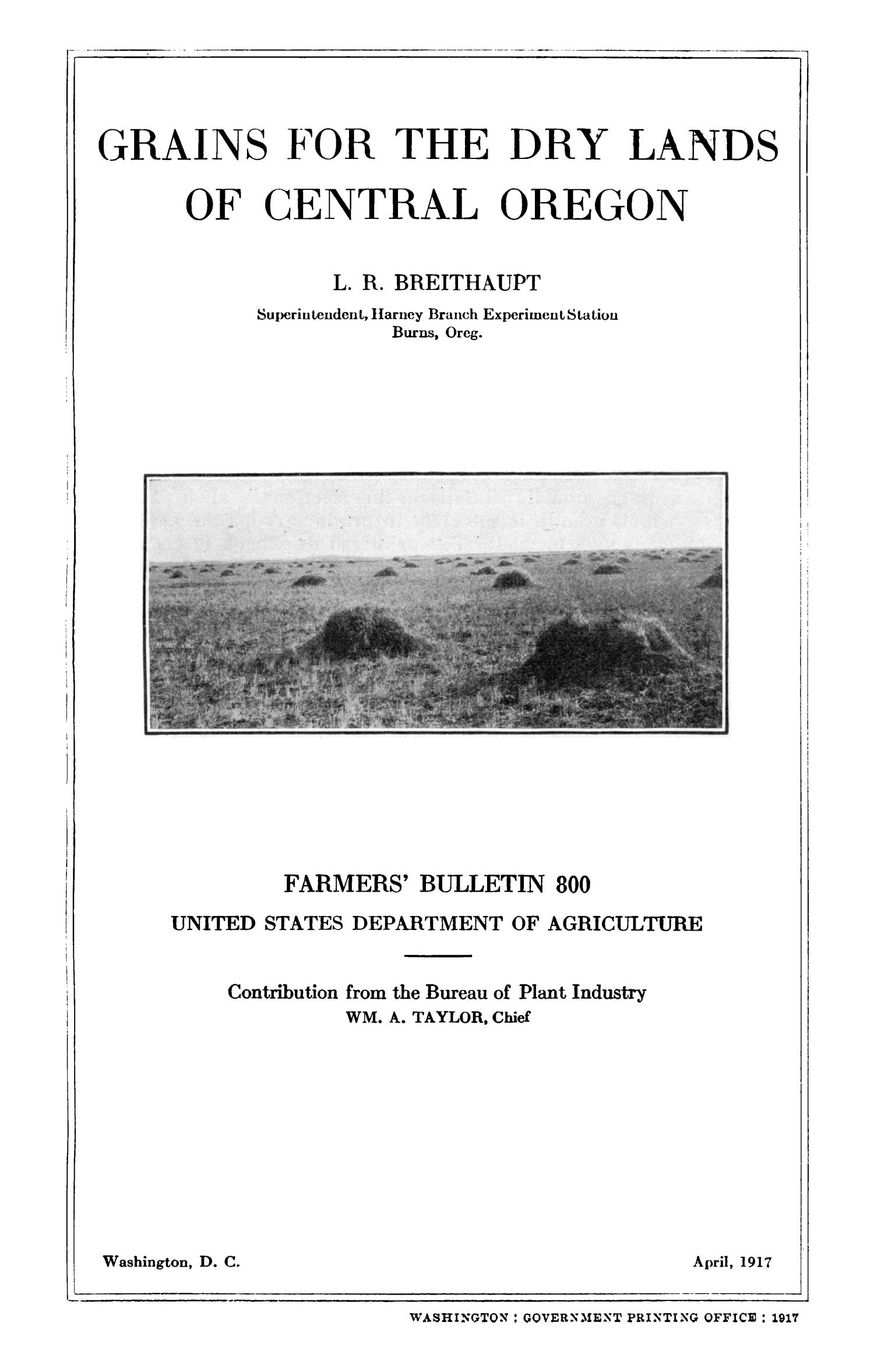 Grains for the Dry Lands of Central Oregon UNT Digital Library