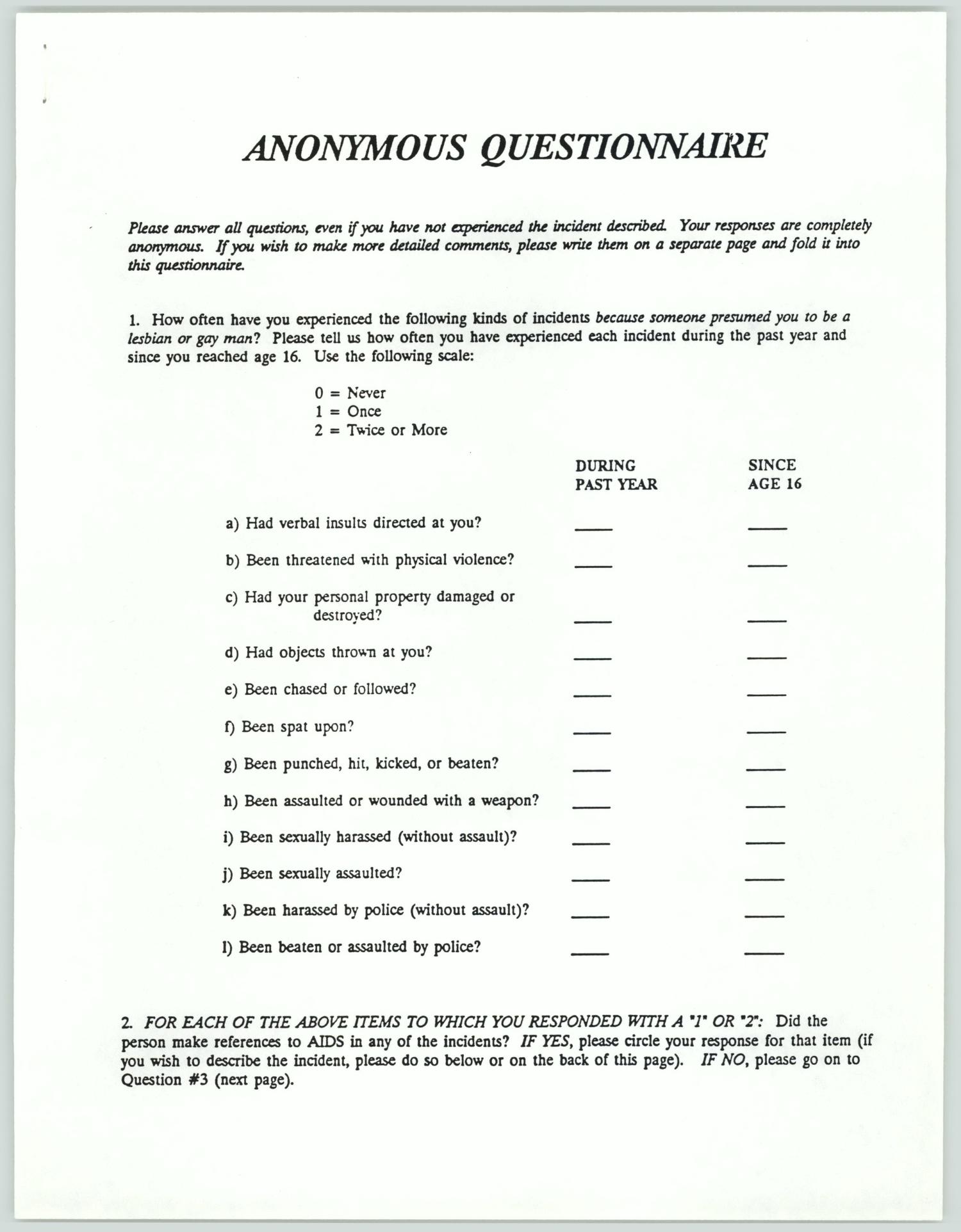 Anonymous Questionnaire UNT Digital Library