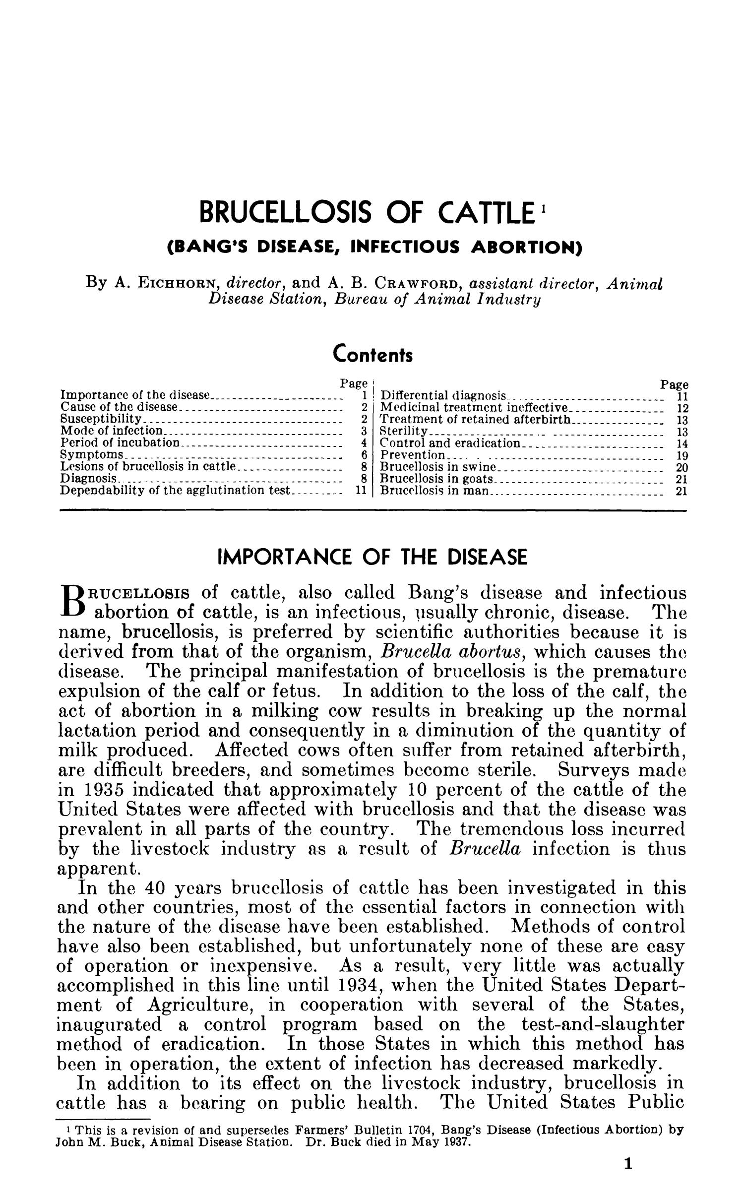Brucellosis of Cattle (Bang's Disease, Infectious Abortion) Page 1