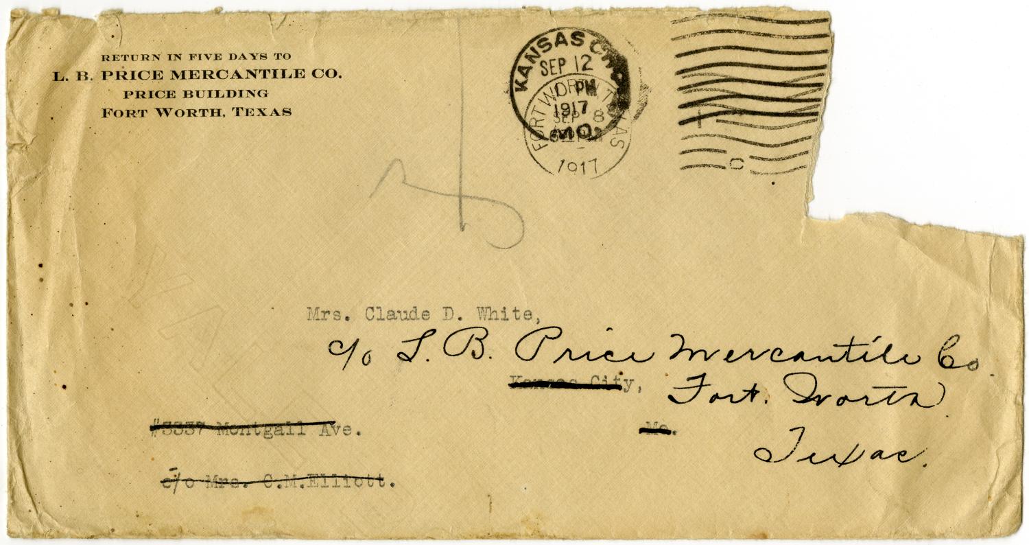 [Envelope from L. B. Price Mercantile Co. to White, September 8