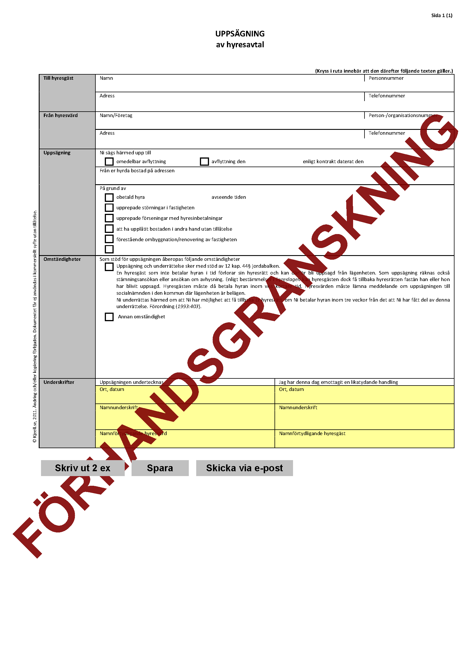 Uppsägning av hyresavtal bostad