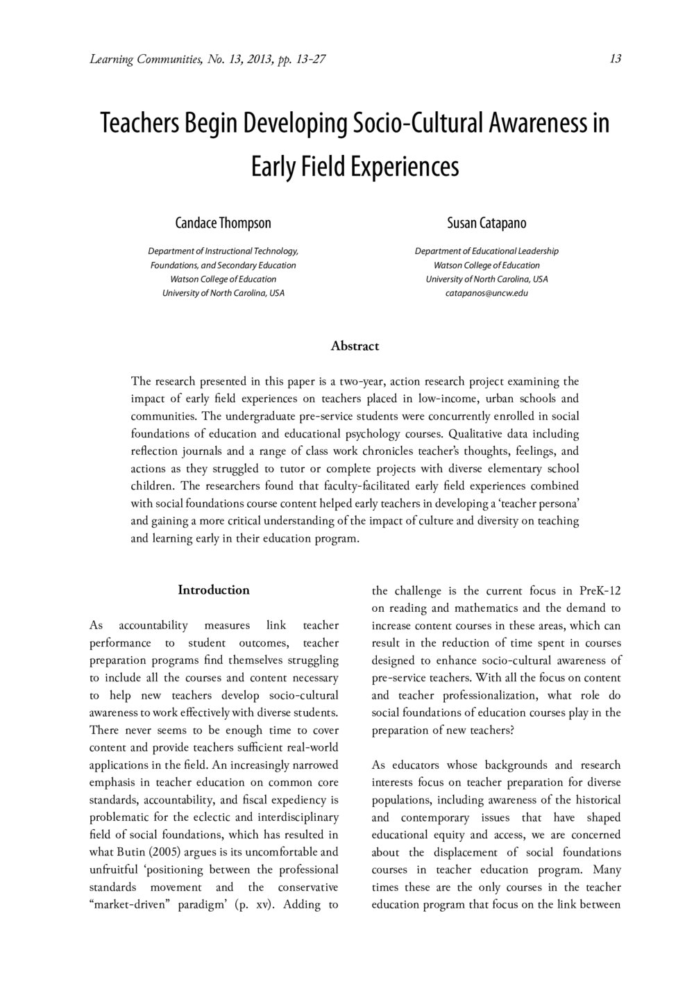 Teachers Begin Developing SocioCultural Awareness in Early Field