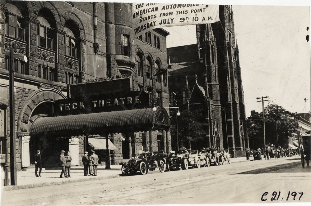 Automobiles parked in front of Teck Theatre at Buffalo, New York, 1908