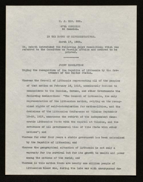 House Joint Resolution 289, 67th Congress, Second Session Works Digital Collections