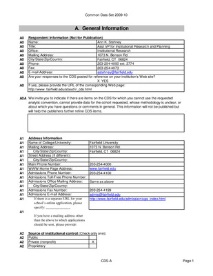Common Data Sets Office Of Institutional Research Fairfield University