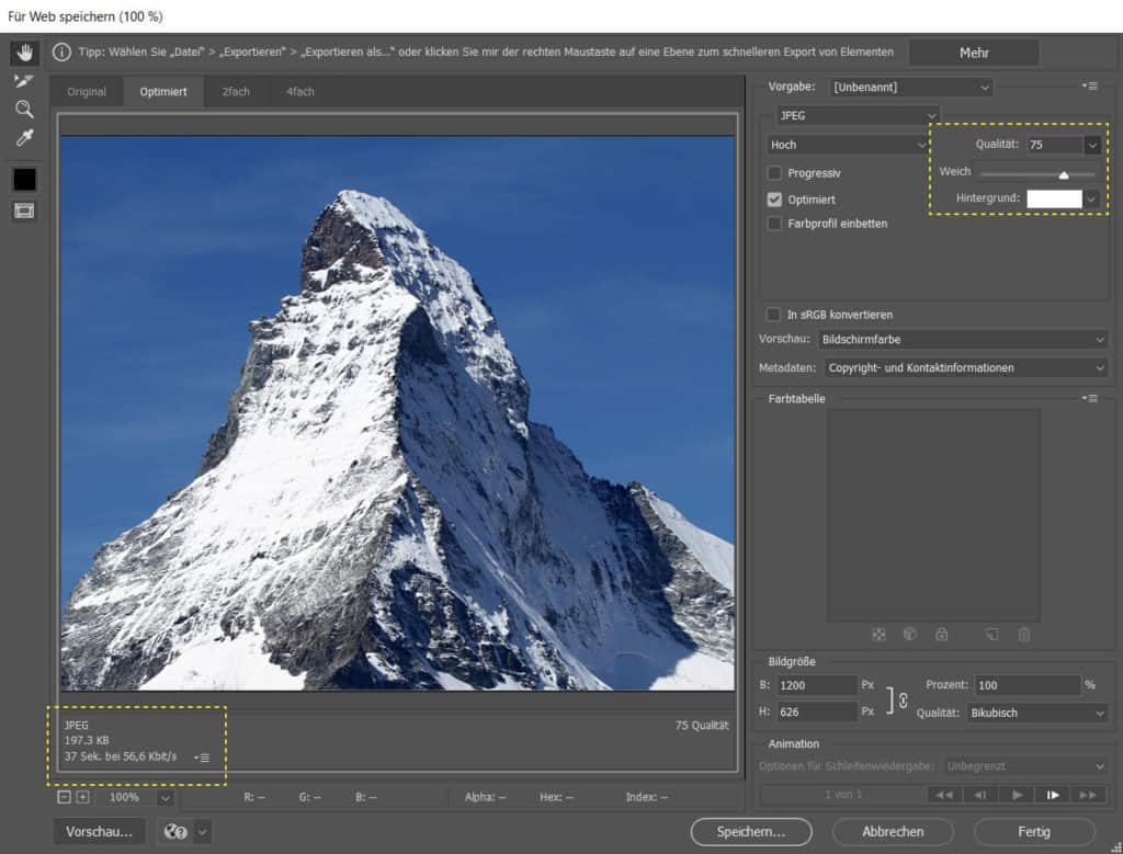 Bilder weboptimiert speichern mit in 3 einfach