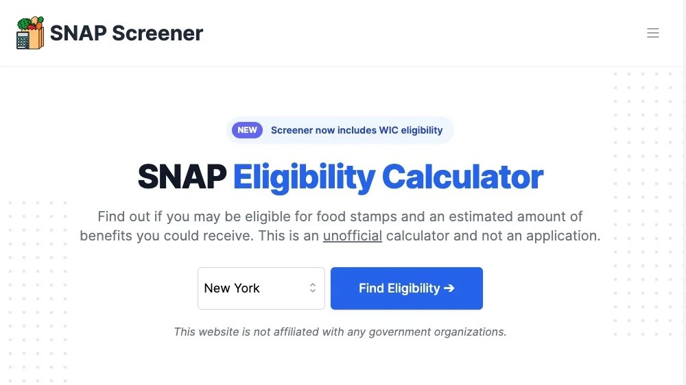 SNAP Eligibility Calculator Digital Government Hub