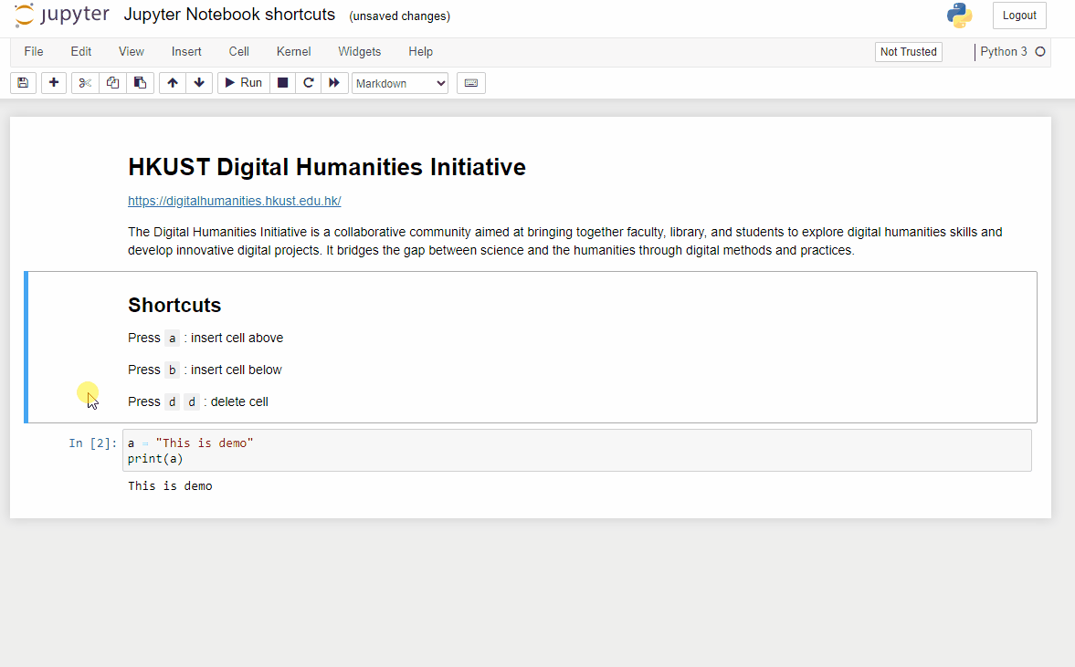 Jupyter Notebook tips and shortcuts HKUST Digital Humanities Initiative
