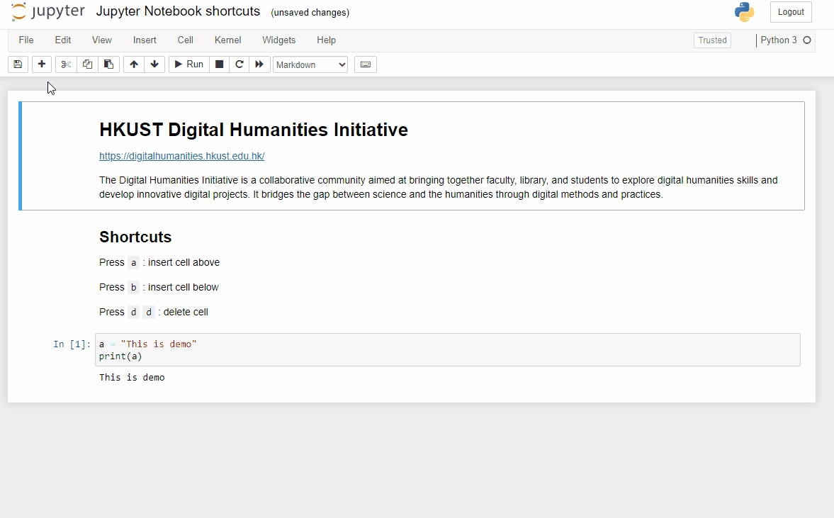 Jupyter Notebook tips and shortcuts HKUST Digital Humanities Initiative