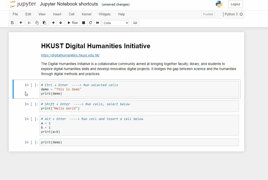Jupyter Notebook tips and shortcuts HKUST Digital Humanities Initiative