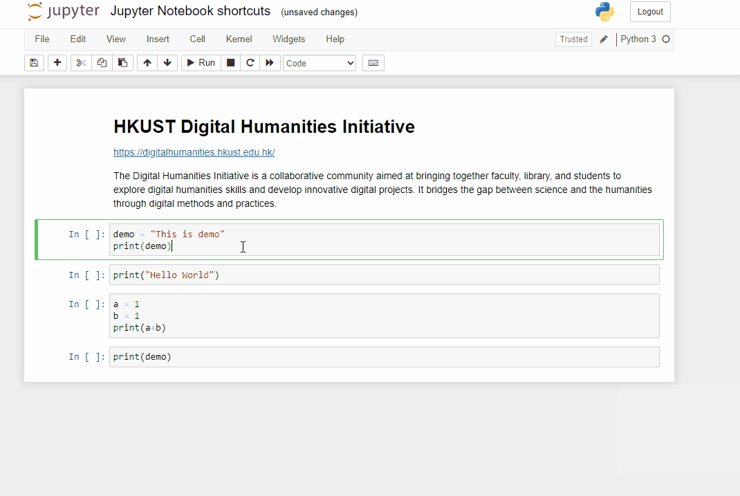 Jupyter Notebook tips and shortcuts HKUST Digital Humanities Initiative