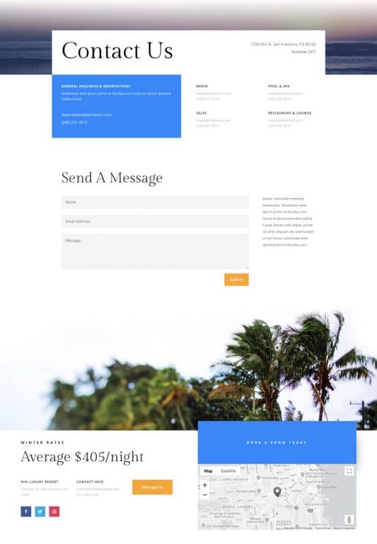Resort Contact Page Style Digital Marketing  Design
