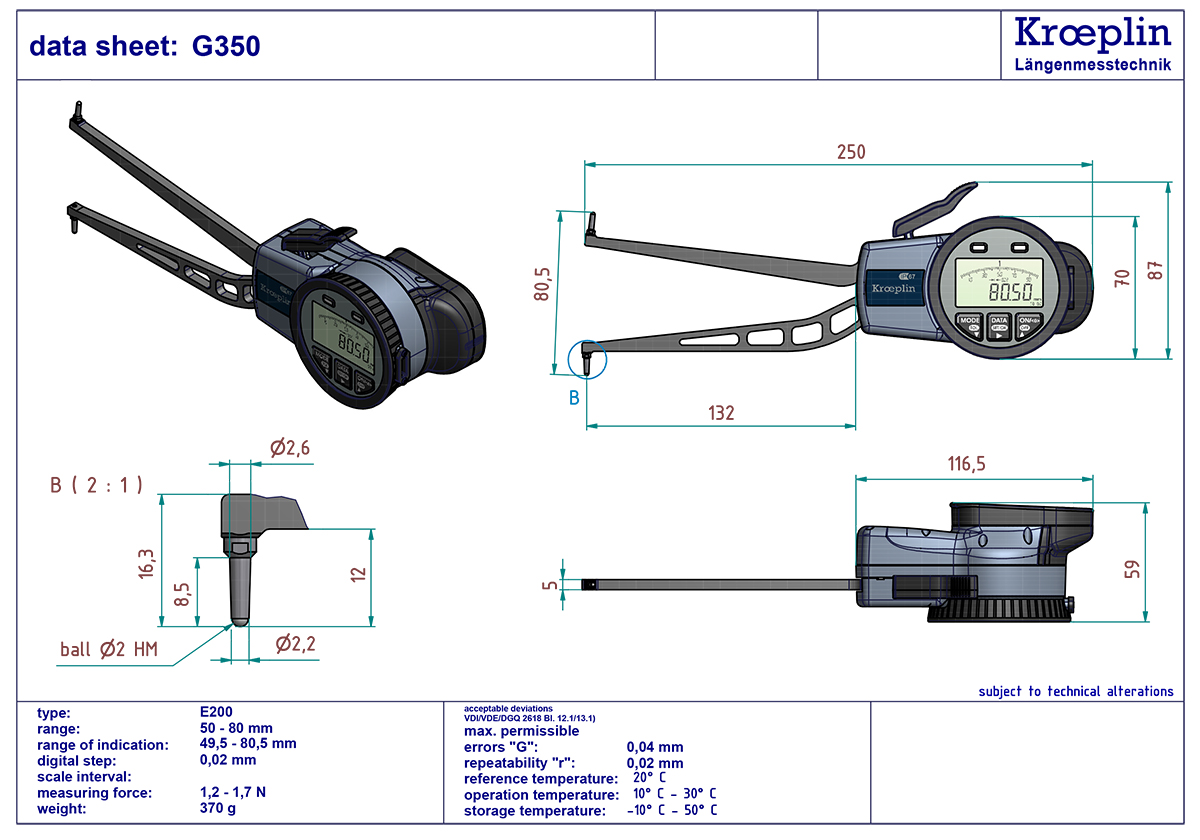 Kroeplin L350 Internal Digital Caliper 5080mm DML