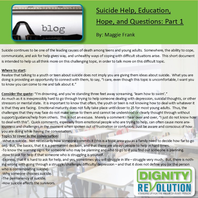Suicide Help, Education, Hope, and Questions Part 1 Dignity Pledge