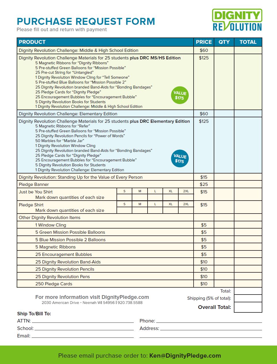 Purchase Request Form Dignity Pledge