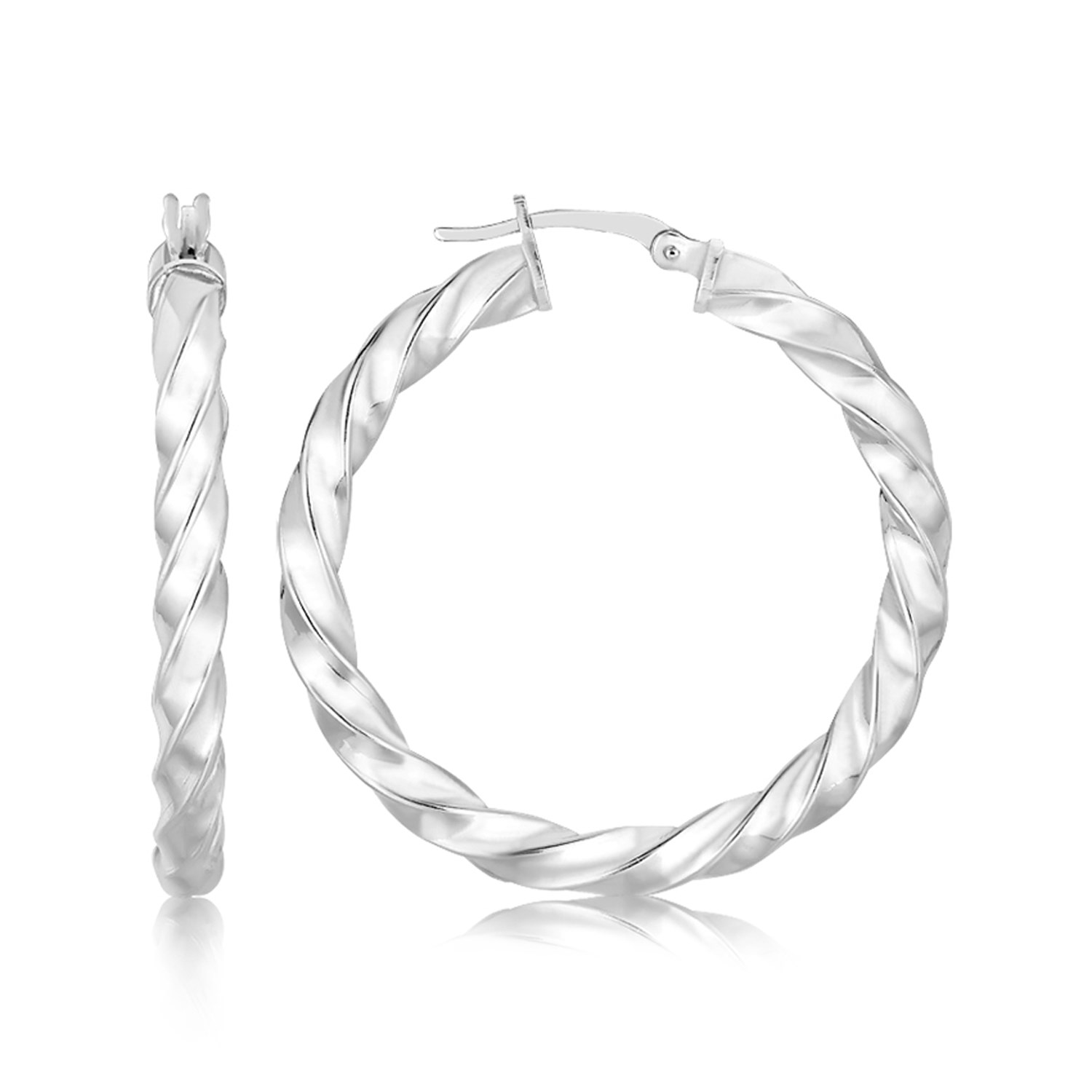 Large Fancy Polished Twist Hoop Earrings in Sterling Silver Richard