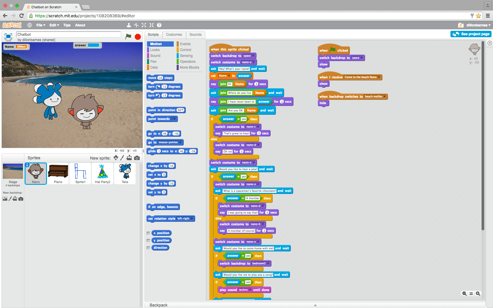 Scratch Chatbot Dillon's Blog