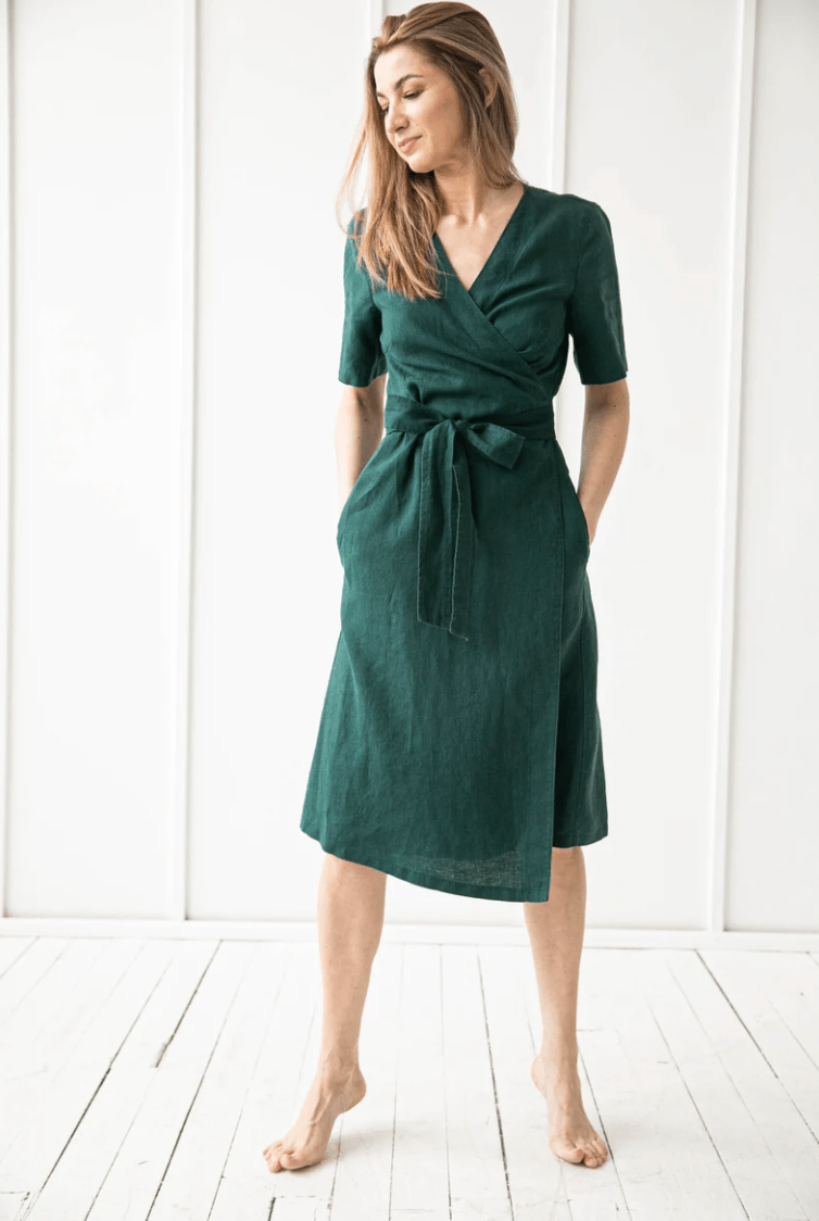 Wrap Linen Dress/ Linen Dress For Women/ Casual Dress/ Evening dress