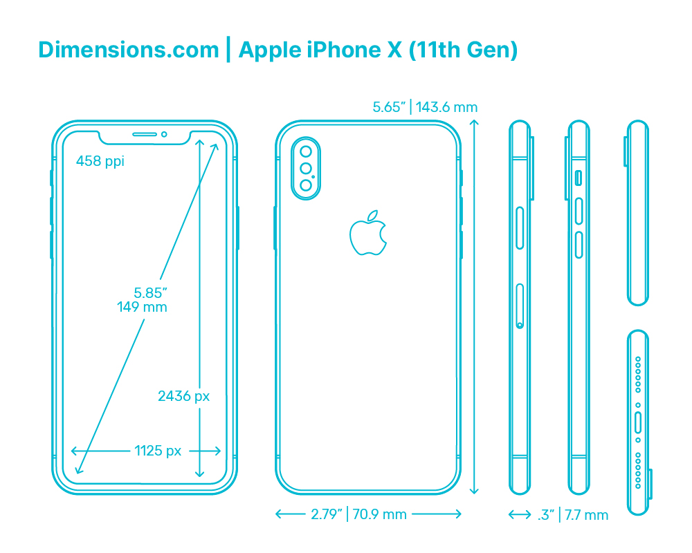 Apple iPhone X (11th Gen) Dimensions & Drawings