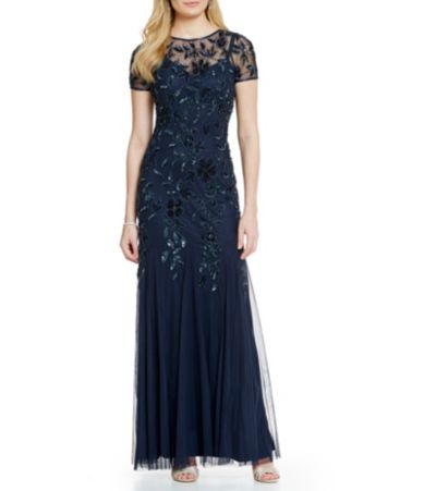 Adrianna Papell Floral Beaded Gown Dillards