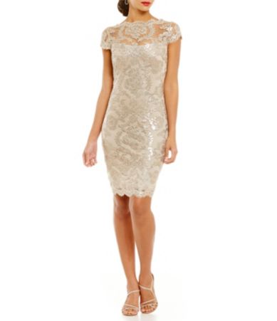 Tadashi Shoji Illusion Neck Sequin Lace Dress Dillards