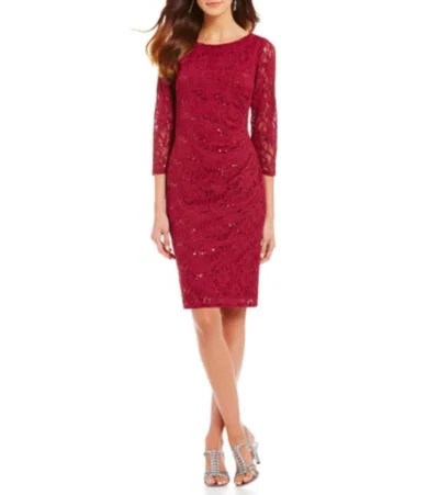 Marina Sequined Lace Sheath Dress Dillards