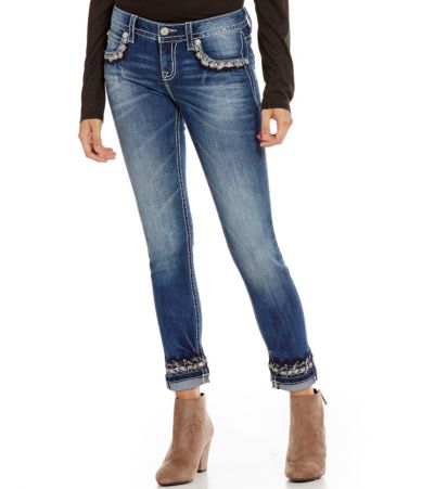 Miss Me Sparkled Cuff Embroidered Skinny Jeans Dillards