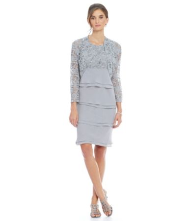 Jessica Howard Long Sleeve Beaded Empire Waist Bolero Jacket Dress