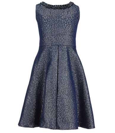 Rare Editions Big Girls 716 Jeweled Metallic Jacquard Skater Dress