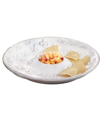 Mud Pie France Collection Fleur de Lis Terracotta Chip & Dip Bowl