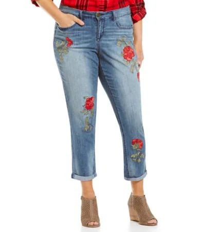Code Bleu Plus Rose Embroidery Boyfriend Jeans Dillards
