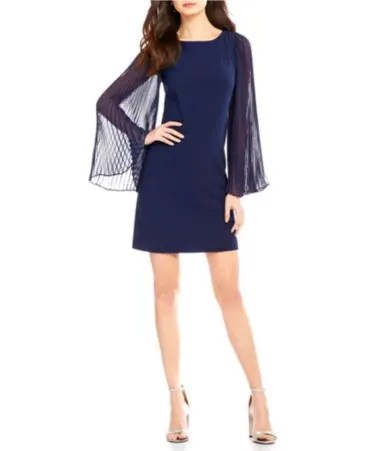 Vince Camuto Crepe Chiffon Pleated Long Sleeve Shift Dress Dillards