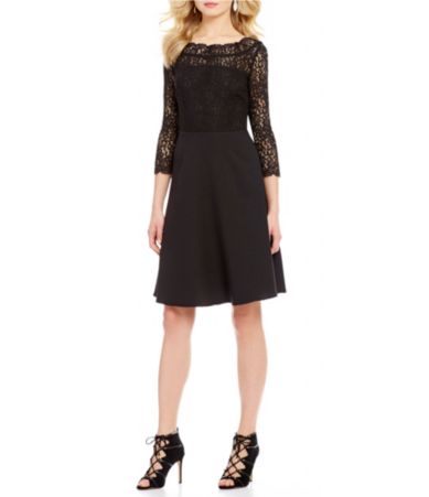 KARL LAGERFELD PARIS Lace FitandFlare 3/4 Sleve Dress Dillards