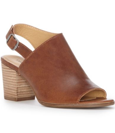 Lucky Brand Obelia Leather Slingback Peep Toe Stacked Block Heel